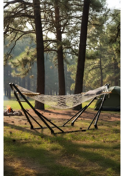 Katlanabilir Metal Ayaklı Taşınabilir Kamp Bahçe Balkon Hamak Seti – 3 Kademe Ayarlı, File Örgü, Taşıma Çantalı, Yastıklı modelleri