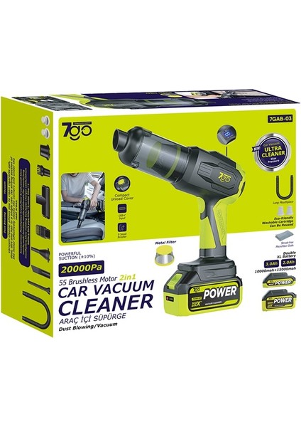 7gab-03 Kablosuz Araç Içi Süpürge | 20.000PA Güçlü Emiş | 90.000RPM Fırçasız Motor | 25.000MAH Uzun Ömürlü Batarya | Üfleme & Vakum 2’si 1 Arada modelleri