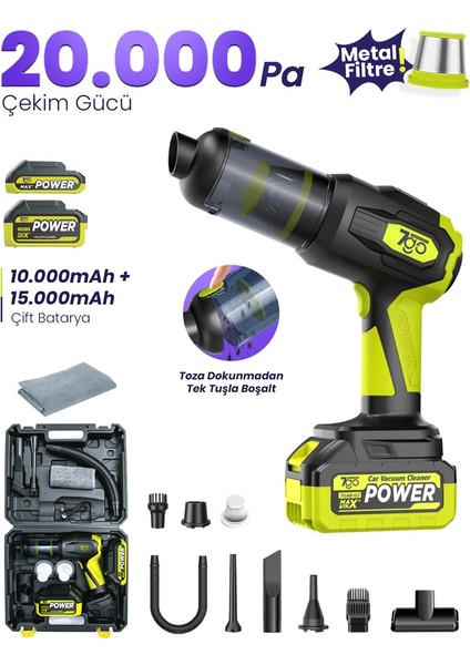 7gab-03 Kablosuz Araç Içi Süpürge | 20.000PA Güçlü Emiş | 90.000RPM Fırçasız Motor | 25.000MAH Uzun Ömürlü Batarya | Üfleme & Vakum 2’si 1 Arada