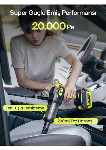 7gab-03 Kablosuz Araç Içi Süpürge | 20.000PA Güçlü Emiş | 90.000RPM Fırçasız Motor | 25.000MAH Uzun Ömürlü Batarya | Üfleme & Vakum 2’si 1 Arada