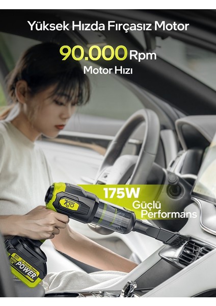 7gab-03 Kablosuz Araç Içi Süpürge | 20.000PA Güçlü Emiş | 90.000RPM Fırçasız Motor | 25.000MAH Uzun Ömürlü Batarya | Üfleme & Vakum 2’si 1 Arada