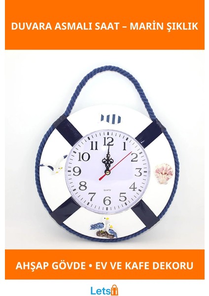 Ahşap Marin Duvara Asmalı Saat Deniz Temalı Dekorasyon