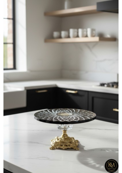 El Yapımı Kristal Gold Ayaklı Dekoratif Sunumluk