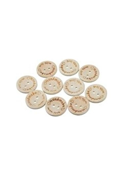 100 Adet 15mm Handmade Yazılı Yuvarlak Ahşap Düğme