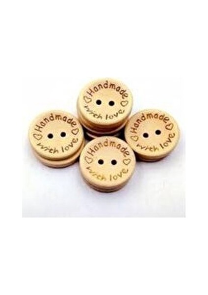 100 Adet 15mm Handmade Yazılı Yuvarlak Ahşap Düğme