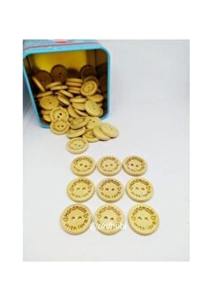 100 Adet 15mm Handmade Yazılı Yuvarlak Ahşap Düğme