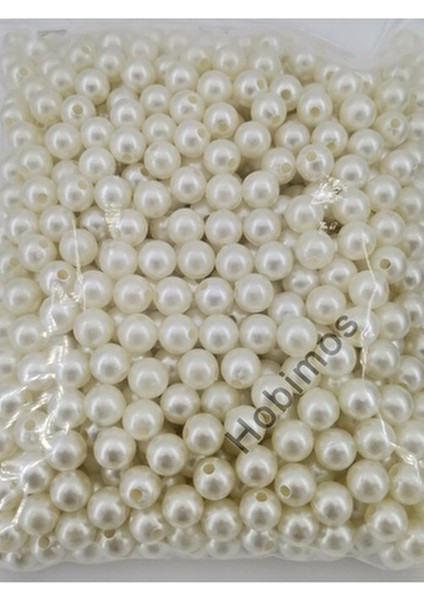 Krem Renk Plastik İnci Boncuk Takı Yapımında Kullanım İçin 500 GR 10 MM A Kalite