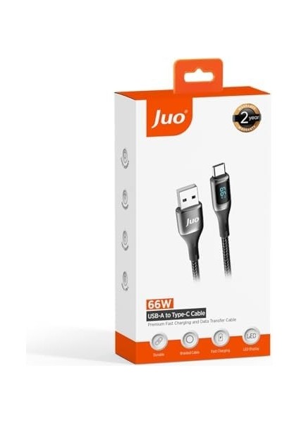 Juo 66W Dijital LED Ekranlı Örgülü Usb-A To USB Type-C Hızlı Şarj ve Data Kablosu 1 Metre modelleri