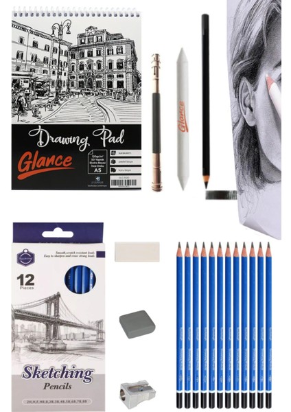 Eskiz Defteri A5 120 gr 50 Yp Keep Smiling Dereceli Karakalem Seti 2H-10B 12’li Karton Eskiz Set