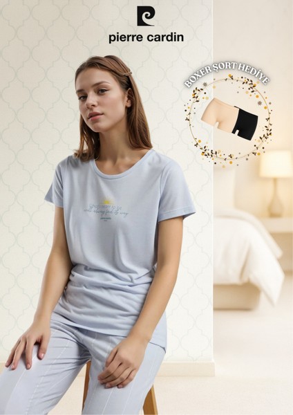 Kadın Giyim Kısa Kollu Pijama Takımı (Modal Şort Hediye)