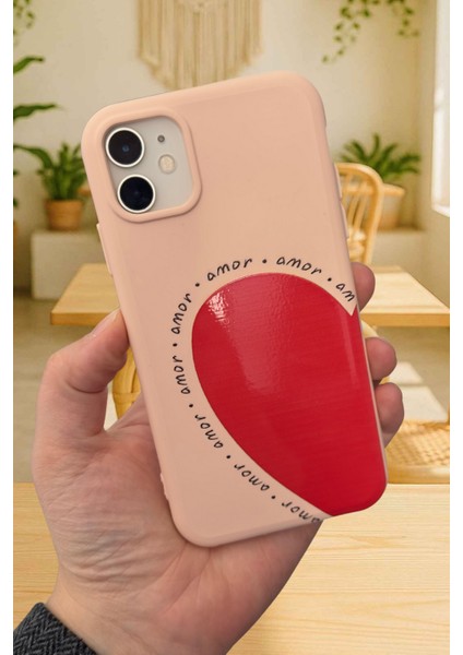 iPhone 11 Uyumlu Amor Kalp Silikon Darbe Emici Klasik Korumalı Rubber Kılıf 277