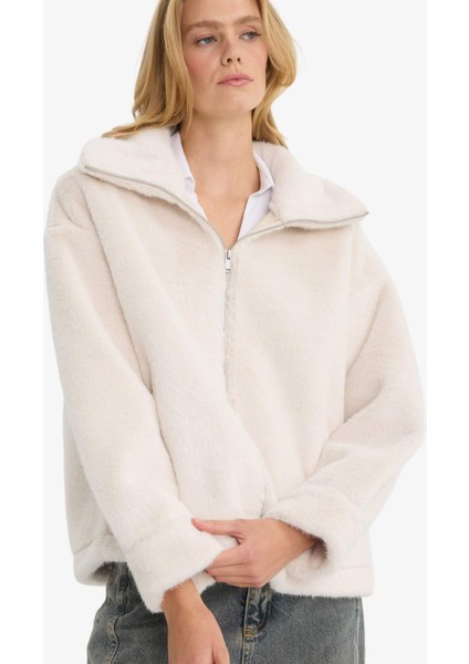 Regular Fit Fermuarlı Suni Kürk Mont F5567AX25WN