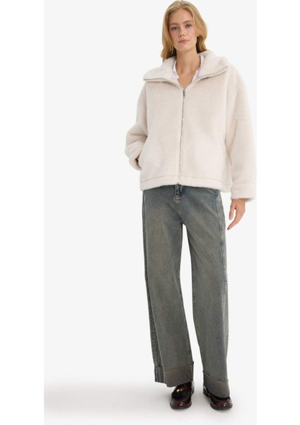 Regular Fit Fermuarlı Suni Kürk Mont F5567AX25WN fiyatları