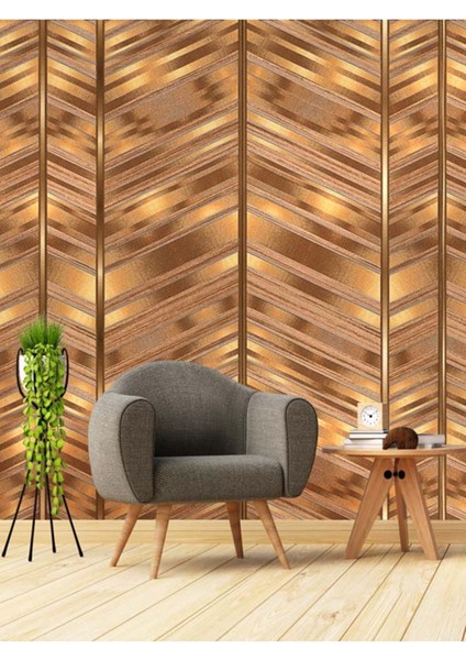 Zigzag Ahşap Desenli Isı ve Ses Yalıtımlı Sağlıklı Tekstil Duvar Kağıdı