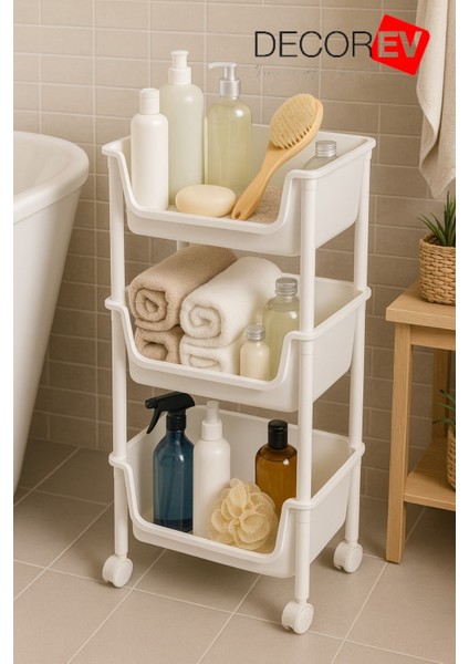 3 Katlı Tekerlekli Plastik Organizer Raf – Çok Amaçlı Mutfak, Banyo ve Ofis Düzenleyici (Beyaz) DC-6821 fiyatları