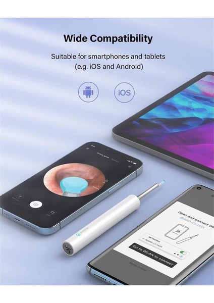 Bebırd T5 3mp Kamera 3.5mm Lens Şarjlı Wıfı Görüntülü Kulak Temizleyici Beyaz Renk modelleri