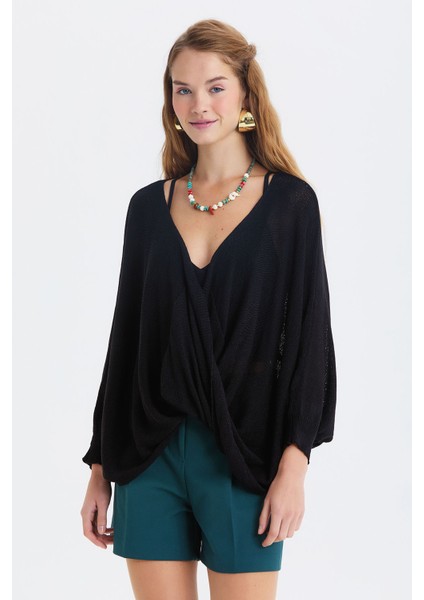 Oversize Bohem Triko Bluz Siyah modelleri