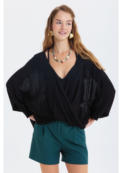 Oversize Bohem Triko Bluz Siyah fırsatları