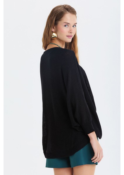 Oversize Bohem Triko Bluz Siyah indirimleri