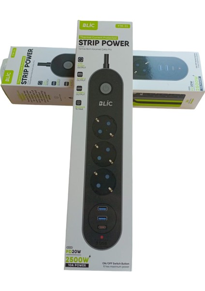20W Hızlı Şarj Destekli 3'lü Priz ve Çoklu USB Şerit Priz (2500W) fiyatları
