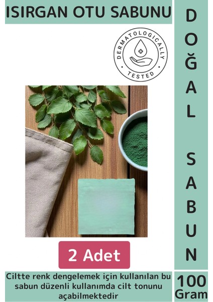 %100 Doğal Saç Cilt Vücut Renk Dengesi Ton Açan Yağ Arındıran Tazeleyen Isırgan Otu Sabunu 2 Adet
