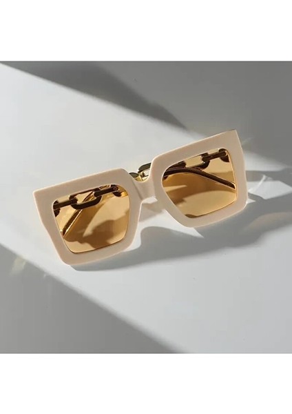 Kadın Büyük Kare Moda Gözlüğü Bej Renk modelleri
