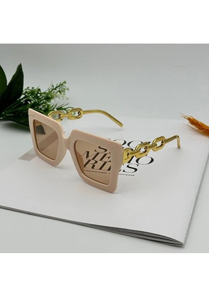 Kadın Büyük Kare Moda Gözlüğü Bej Renk fırsatları