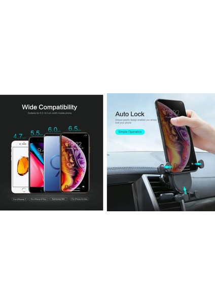 Auris H9 Havalandırma Peteğine Giren Araç Içi Telefon Tutucu Izgaraya Akrobatik Oto Tutucu Siyah Pla