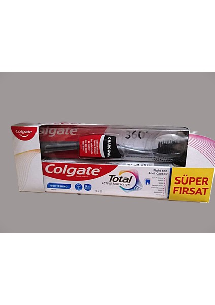 Total Active Protection Beyazlık Diş Macunu 50 ml + Charcoal Orta Diş Fırçası Süper Fırsat Paket