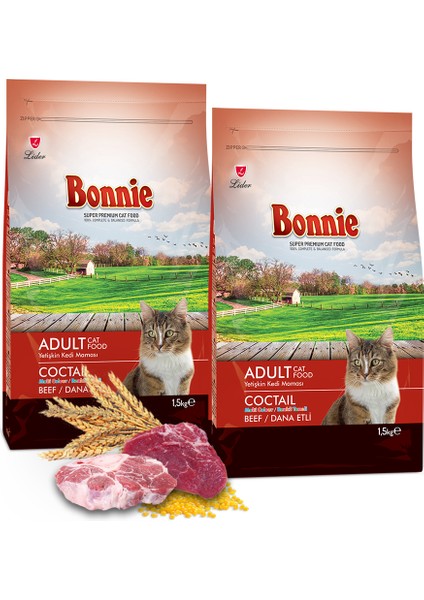 Renkli Taneli Dana Etli Yetişkin Kedi Maması 1,5 kg x 2