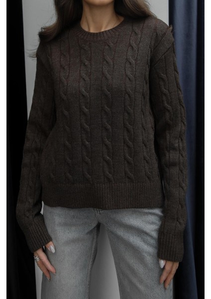 Acı Kahve Saç Örgülü Triko Kazak modelleri