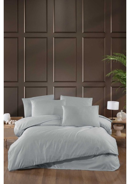 Stripe Saten Line Çift Kişilik Nevresim Takımı Gri