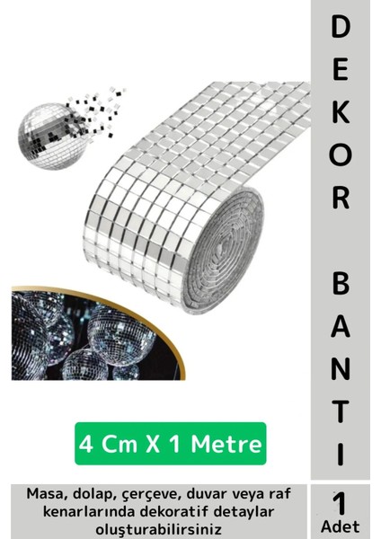 Kolay Kesilebilen Esnek Kendinden Yapışkanlı Gümüş Renk Çok Şık Süsleme Dekorasyon Bantı 4 Cmx1 Mtre