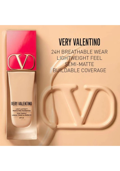Very Valentino - Çok Hafif Fondöten, 24 Saat Kalıcı, Spf 25 - La4 Light Amber 4 (25 Ml)