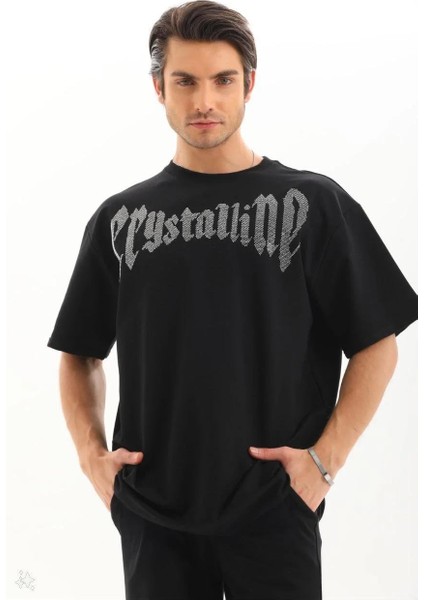 Unisex Oversize Taşlı T-Shirt - Siyah fiyatları