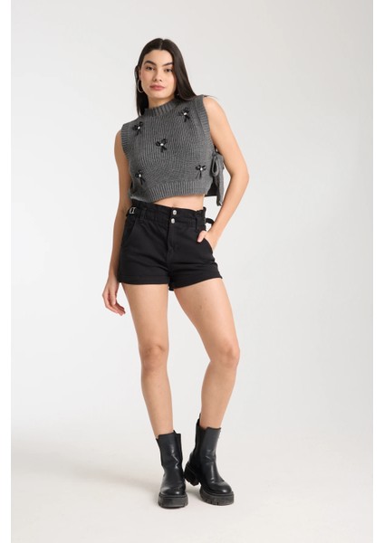 Kurdele Detaylı Triko Crop Süveter fiyatları