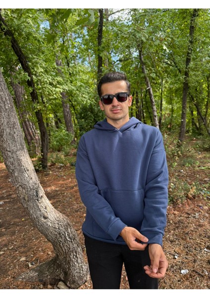Erkek 3 Iplik Basic Oversize Kanguru Cepli Kapüşonlu Sweatshirt fiyatları
