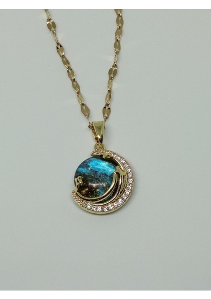 Zirkon Taşlı Galaksi Kolye Ay Yıldız Tasarımlı Altın Renk fiyatları