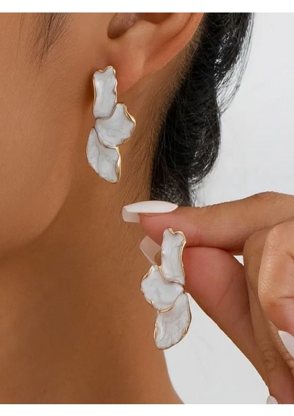 Vıntage Beyaz Çiçek Küpe