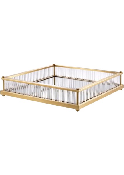 Özel Koleksiyon Eskitme Pirinç Aynalı Cam Tepsi