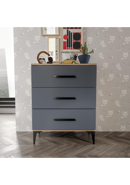 Izmir 3 Çekmeceli Şifonyer Tamamı Mdf Antrasit Flora