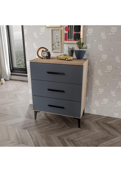 Izmir 3 Çekmeceli Şifonyer Tamamı Mdf Antrasit Flora fiyatları