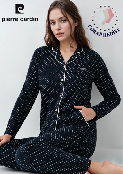 Kadın Giyim Pamuklu & Modal Kutulu Lacivert Gömlek Pijama Takımı L1.PC.909.2.001