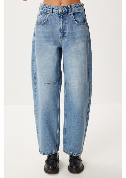 Yüksek Bel Balon Baggy Jean P0112 LRI0018 Orta Mavi modelleri