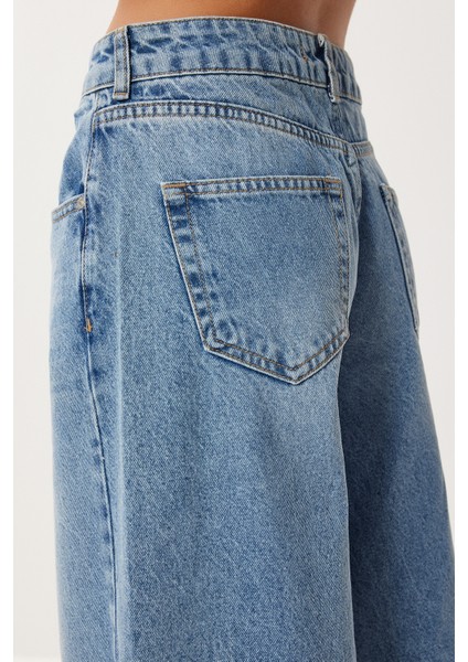 Yüksek Bel Balon Baggy Jean P0112 LRI0018 Orta Mavi indirimleri