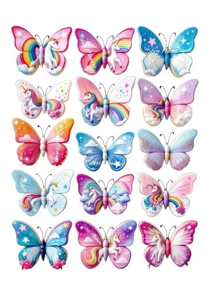 Unicorn Doğum Günü Pasta Süsü - Yenilebilir Kağıt Kelebek Pasta Süsü - Model 3