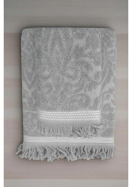 2 Parça Jakarlı Banyo Havlu Takımı &AMP;#37;100 Pamuklu 90X150 cm Arden Gri