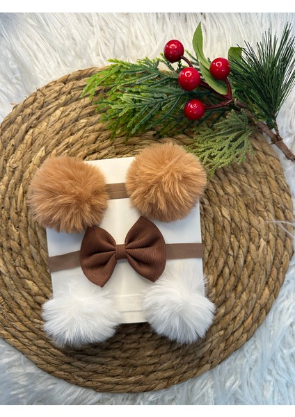 3'lü Ponpon ve Fiyonk Bebek Bandana Seti