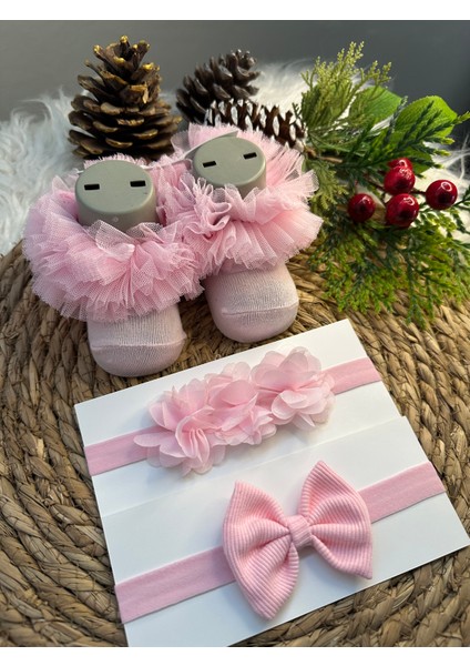 3'lü Bebek Tütü Çorap ve Bandana Seti