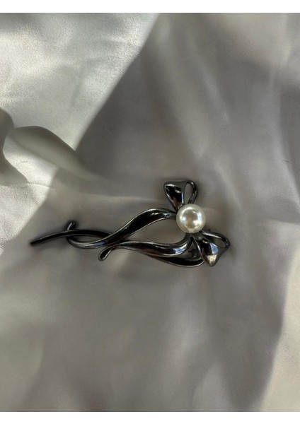 Pinterest Büyük Inci Süslemeli Fiyonk Model Metal Siyah Renk Paslanmaz Toka